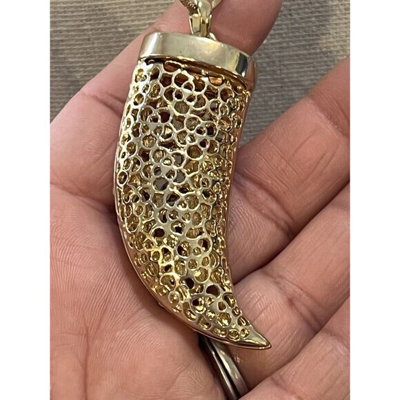 Rhinestone Bejeweled Goldtone Horn Tusk Pendant‎ Necklace 22" - Picture 3 of 5